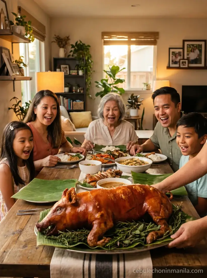 A family gathered at the table back home
