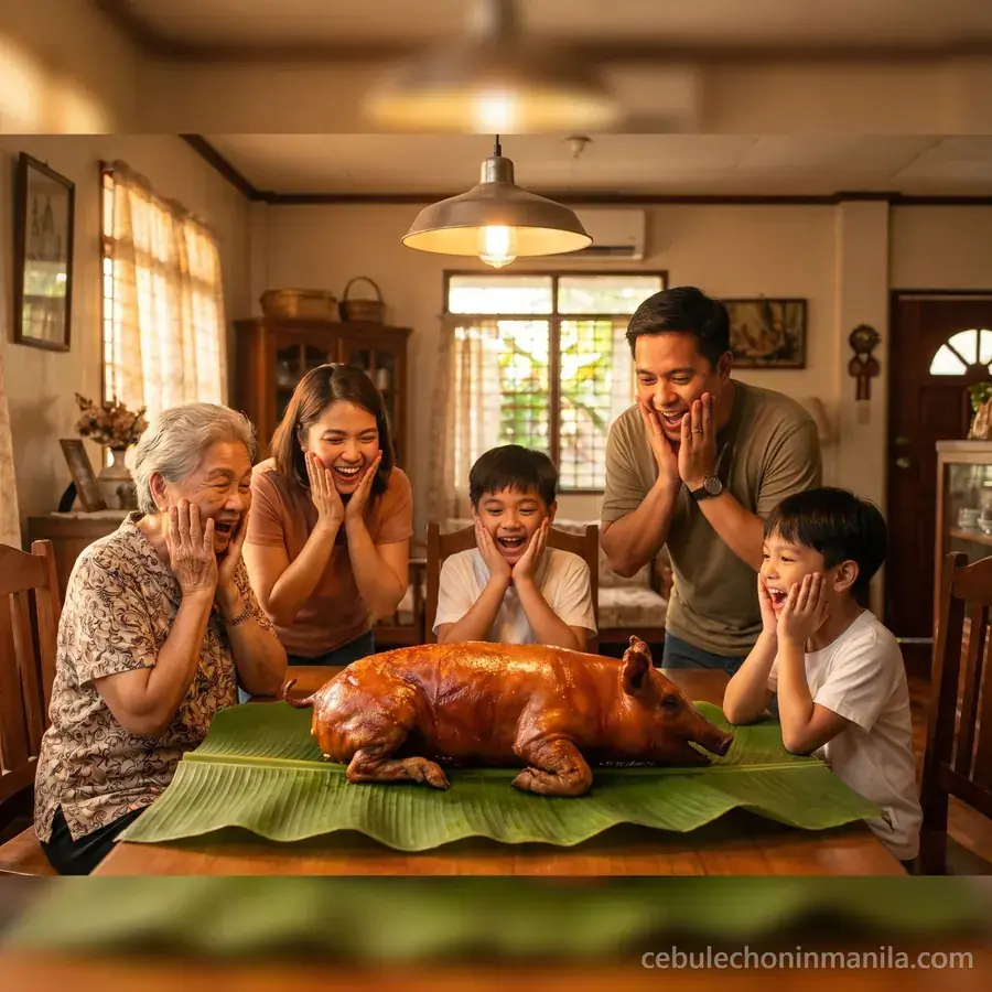 Filipino family overjoyed as the lechon arrives