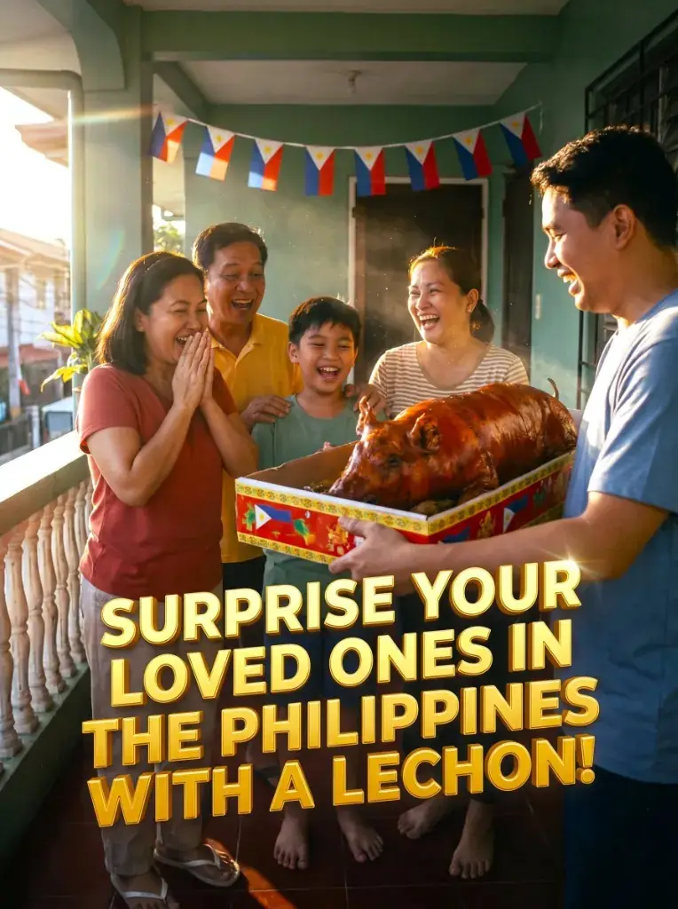 A family in Metro Manila surprised by a Cebu lechon sent from abroad